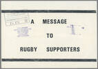 A message to rugby supporters, Auckland War Memorial Museum, EPH-PRO-2-12