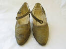 shoes, woman's, pair, gold brocade