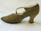 shoes, woman's, pair, gold brocade