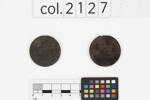 tokens (x2), 1968.38, col.2127, L319, col.2127.1, col.2127.2, Photographed by Richard Ng, digital, 27 Jul 2018, © Auckland Museum CC BY