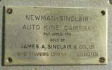 Newman Sinclair silent motion picture camera, Hayward Film Unit [1974.103.3.1] plaque detail