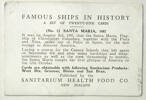 Santa Maria, 1492, number 2 of set of 25 "Famous Ships in History" Sanitarium Health Cards [1998.29.5.53] reverse view