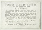 Lusitania, number 15 of set of 25 "Famous Ships in History" Sanitarium Health Cards [1998.29.5.62] reverse view