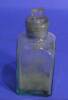 Green/clear glass bottle with glass stopper and wide neck, empty, part of medicine chest [col.0013]