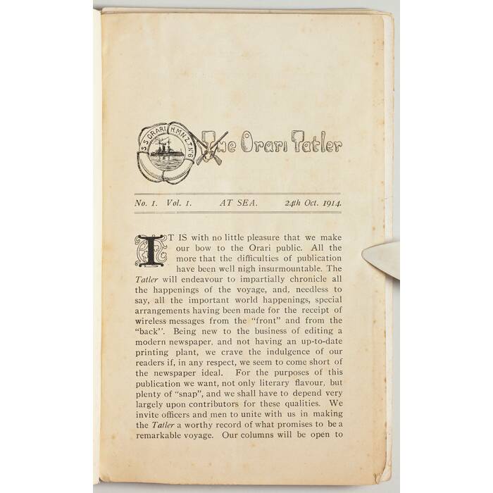 Orari tatler : a souvenir of the voyage of the New Zealand Expeditionary Force from Wellington to Alexandria, Oct. 16th-Dec. 3rd, 1914