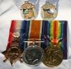 Three service medals and two uniform badges for North Auckland Mounted Rifles and Auckland Mounted Rifles
