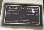 RONALD J. CAMPBELL Died 20.10.1982 Aged 52 YearsJUNE CAMPBELL Died 7.9.1984 Aged 56 YearsHe is buried in the Taruheru Cemetery, GisborneBlk RSA 34 Plot 128