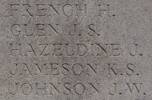 James Hazeldine's name is on Twelve Tree Copse NZ Memorial to the Missing Gallipoli, Turkey.