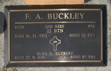 2nd NZEF, 41129 Pte F A BUCKLEY, NZ Infantry, died 19 November 1972 aged 62 years. ELSIE H BUCKLEY died 27.9.2000 aged 87 yrs They are buried in the Taruheru Cemetery, Gisborne Blk RSAA S/A Plot 549