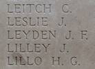 James Leyden's name is inscribed on Tyne Cot Memorial to the Missing, Belgium.