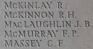 James MacLaughlin's name is inscribed on Caterpillar Valley NZ Memorial to the Missing, France.