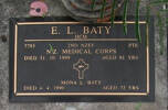 E.L. BATY DCM, 7793, 2nd NZEF, Pte, NZ Medical Corps, Died 31.10.1999 aged 81 years; MONA L BATY, died 4.4.1990 aged 72 years. Both are buried in the Taruheru Cemetery, Gisborne Blk RSAAS Plot 184