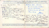 Inside fold of a field medical card. Michael received a shrapnel wound to his hand and a laceration to his chin.