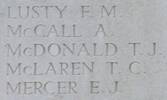 Thomas McDonald's name is inscribed on Messines Ridge NZ Memorial to the Missing, West-Flanders, Belgium.