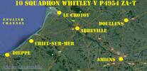 Last flight path of RAF 10 Squadron Whitley V P4954 ZA-T- shot down over France - by German-fired anti aircraft flak - on 11-12 June 1940 with the loss of all 5 air crew - including New Zealander LAC Raymond Nuttall RNZAF.