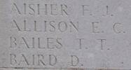 Francis Aisher's name is inscribed on Tyne Cot Memorial to the Missing, Belgium.
