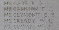 Charles McClymont's name is inscribed on Tyne Cot Memorial to the Missing, Belgium.