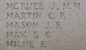 James Mason's name is inscribed on Tyne Cot Memorial to the Missing, Belgium.
