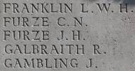James Furze's name is inscribed on Caterpillar Valley NZ Memorial to the Missing, France.