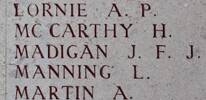 James Madigan's name is on Lone Pine Memorial to the Missing, Gallipoli, Turkey.