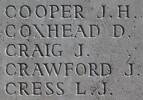 James Craig's name is inscribed on Caterpillar Valley NZ Memorial to the Missing, France.