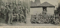 Two informal photographs of the New Zealand armed forces in uniform. Labelled: Left: No. 3 Troop, Divisional Cavalry. Back row, Troopers A. C. Martin (Dunedin), D. S. Parker (Gisborne), M. S. Murphy (Hawke's Bay), H. R. McDonald (Canterbury), G. Napier (Whangarei). Front row: Corporal B. E. Twigg (Gisborne), Sergeant P. Seymour (Canterbury), Lieutenant J. Bell (Clevedon), Troopers G. Harris (Auckland), D. S. Clark (South Auckland), Corporal P. Donnelly (Hastings); Right: The barnyarders - a group of New Zealanders at their country billet in England.