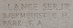 Charles Bjermquist's name is inscribed on Tyne Cot Memorial to the Missing, Belgium.