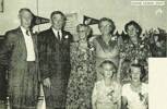 Pictured at the Golden Wedding celebration of Mr and Mrs F. C. Chitty, Hexton, are; (back row from left) Mr Ralph Andrew, Gisborne, Mr and Mrs Chitty, Mrs D. Jenkins, Wellington (who was chief bridesmaid), Mrs I. Torrie, Gisborne. In front; Mrs D. Barber and Mrs W. Douglas, Gisborne (Mrs Chitty's sisters, who were bridesmaids)