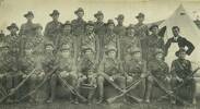 Trooper Arthur L.  Batchelor - sits front row; 2nd from left - in this group photo of 10th (Nelson) Squadron, Canterbury Mounted Rifles NZEF men - at Tapawera (Nelson District) Camp 1914.