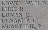 Charles Lunan's name is inscribed on Caterpillar Valley NZ Memorial to the Missing, France.