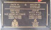Joint - Jack Morton Stewart NZ Medical Corps 7344 Sergeant died Whangamata 4 August 1988  and Helen Mavis Stewart nee King WAL NZWAAF  died Tairua  2 June 2006