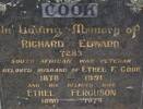COOK - In loving memory of RICHARD EDWARD, 7283 South African War Veteran, beloved husband of Ethel F COOK, 1878-1951; and his beloved wife, ETHEL FERGUSON, 1880-1974.