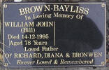BROWN-BAYLISS - In loving memory of WILLIAM JOHN (Bill), died 14 December 1995 aged 78 years, loved father of Richard, Diana & Bronwen. Forever Loved & remembered Diana Simpson George Brown-Bayliss died 22 March 2021 aged 100yrs and is also buried here They are buried in the Taruheru Cemetery, Gisborne Block C Plot 207 