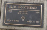 2nd NZEF, 25566 Gnr S C FOOTHEAD, N.Z.A.S.C., died 16 November 1992 aged 82 years He is buried in the Taruheru Cemetery, Gisborne Block RSAAS Plot 128