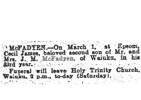 Cecil James McFadyen - Death notice - NZ Herald 3 march 1928