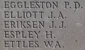 James Eriksen's name is inscribed on Caterpillar Valley NZ Memorial to the Missing, France.