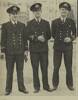 Left: officers of the Royal New Zealand Naval Volunteer Reserve on leave in London. From left are Sub-Lieutenants R. A. Mitford Burgess (Te Araroa), A. R. Pritchard (Dunedin) and H. A. Morton (Timaru).