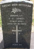NZEF, Great War Veteran 10095 Cpl F C JONES, Otago Regt, died 25 October 1949 aged 53. He is buried in the Taruheru Cemetery, Gisborne Block S Plot 237