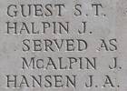 James McAlpin's name is inscribed on Caterpillar Valley NZ Memorial to the Missing, France.