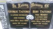 Headstone for George and Ruby Taitoko