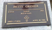 BETTY GRENIER 814910 1939-45 PTE N.Z.W.A.A.C. Died 1.7.2014. Aged 90 yrs She is buried in the Taruheru Cemetery, Gisborne Block RSA 32 Plot 114