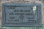 2nd NZEF, 30297 Pte W G CLARKE, NZ Machine Gun Bn, died 1 November 1959 aged 41 years. He is buried in the Taruheru Cemetery, Gisborne Blk RSA Plot 456 