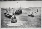 THE S.S. DEVON LEAVING AUCKLAND HARBOUR, MARCH 19. 1902. WITH THE NINTH NEW ZEALAND CONTINGENT FOR SOUTH AFRICA.