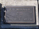 21643, 2nd NZEF, Cpl T.G. McDONALD, NZASC, died 23.2.2000 aged 83 years. He si Buried in the Taruheru Cemetery, Gisborne Blk RSA 34 Plot 458