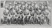 Officers of the Maori contingent. 
Back row left to right: Chaplain H W Wainohu, Lieutenant Couper, Chaplain H A Hawkins. 
Centre row left to right: Lieutenants Tahiwi, Hiroti, Hetet, Kaipara, Ferris, Stainton, Jones. 
Front row: Captains Dansey, Mabin (Paymaster &amp; Quartermaster), W O Ennis (Adjutant), Major Peacock (officer commanding), Lieutenant Ashton (staff officer), Captains Buck (Medical officer) and Pitt.
