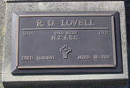 2nd NZEF, 12565 Dvr R D LOVELL, N.Z.A.S.C., died 19 October 1991 aged 76 years He is buried in the Taruheru Cemetery, Gisborne Block RSA 34 Plot 355