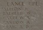 Angus Cameron's name is inscribed on Tyne Cot Memorial to the Missing, Belgium.