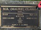 Grave plaque Maurice Richard Clarke DFC 