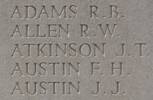 Ryves Allen's name is inscribed on Messines Ridge NZ Memorial to the Missing, West-Flanders, Belgium.