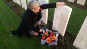 At Allan's grave in Honnechy British Cemetery near Le Cateau, France 12/11/2017. We took some clay from the farmlands of his grandparents in  Co Galway and spread it on his grave. A floral bouquet too for Allan, and a lament on the bagpipes. May he rest in peace. A privilege indeed.